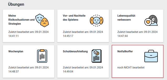 Anzeige der verfügbaren Übungen